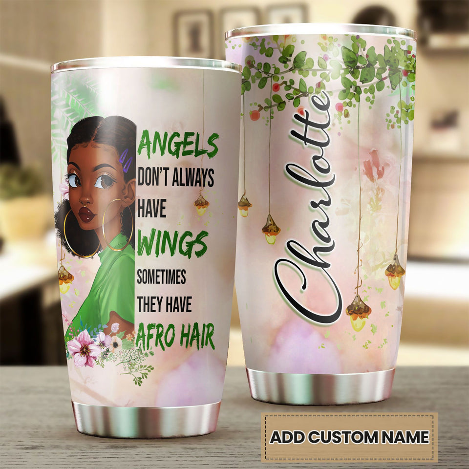 Personalized 3D Afro Hair Girl Angels Don't Always Have Wings - General insulated stainless steel tumbler drinkware preview