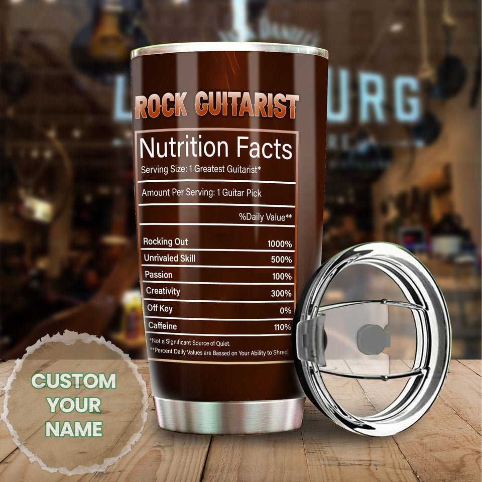 Camellia Personalized Bass Guitar Rock Guitarist Nutrition Facts Stainless Steel Tumbler - Double-Walled Insulation Thermal Cup With Lid Gift For Band Music Lover Guitarist