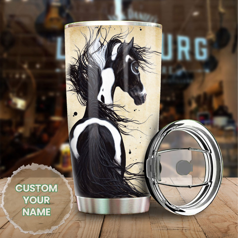 Camellia Personalized Horse Graphics Stainless Steel Tumbler - Double-Walled Insulation Travel Thermal Cup With Lid Gift For Horse Lover Barrel Racing Fan