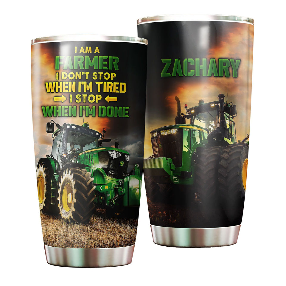Camellia Personalized Green Tractor Don't Stop When I'm Tired Farming Stainless Steel Tumbler - Double-Walled Insulation Travel Thermal Cup With Lid Gift For Farmer Tractor Lover