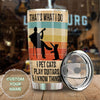 Camellia Personalized 3D Vintage Man Pets Cats Play Guitar And Know Things Stainless Steel Tumbler - Customized Double-Walled Insulation Therma Cup With Lid Gift For Guitarist