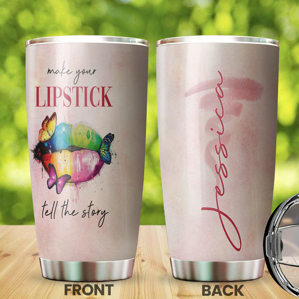 Personalized Hippie Colorful Make Your Lipstick Tell Story - General Tumbler view #7