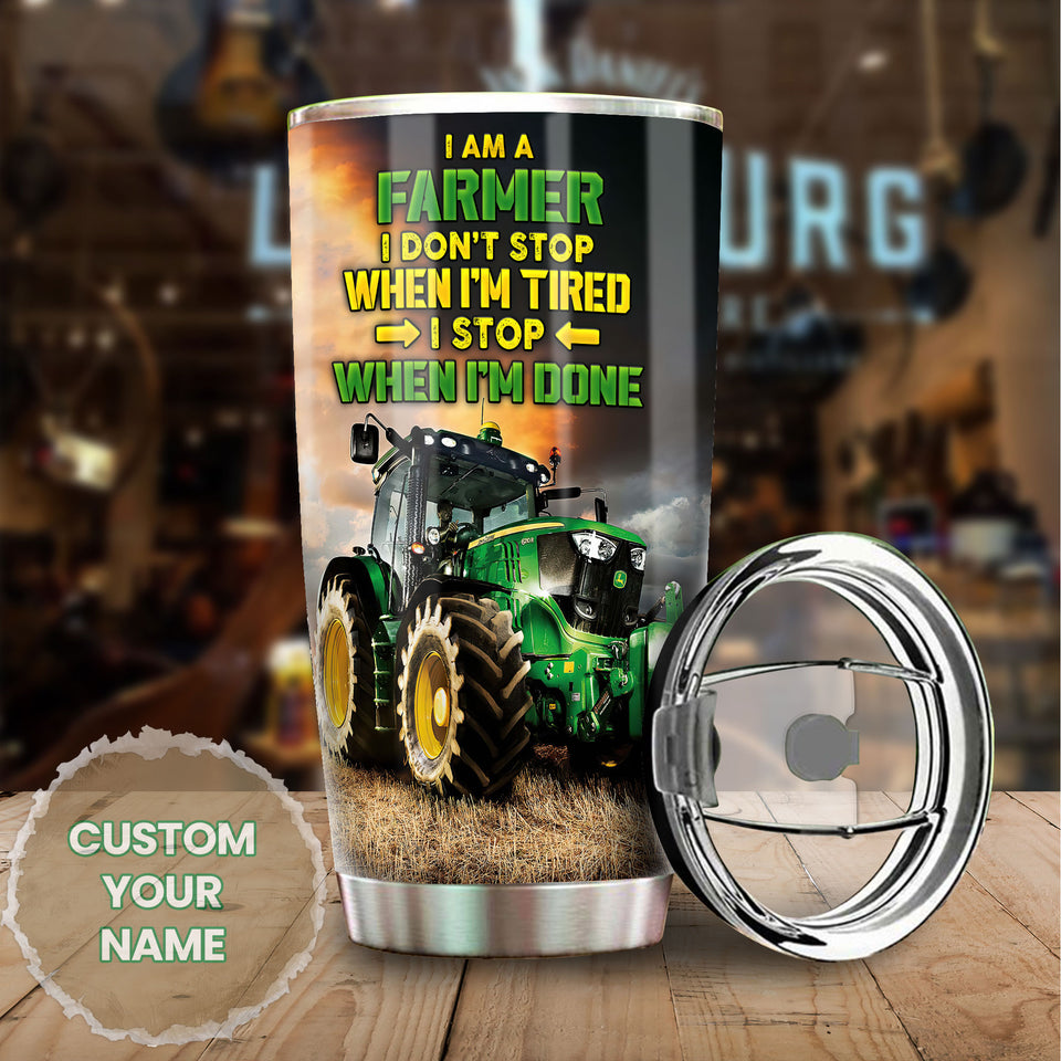 Camellia Personalized Green Tractor Don't Stop When I'm Tired Farming Stainless Steel Tumbler - Double-Walled Insulation Travel Thermal Cup With Lid Gift For Farmer Tractor Lover