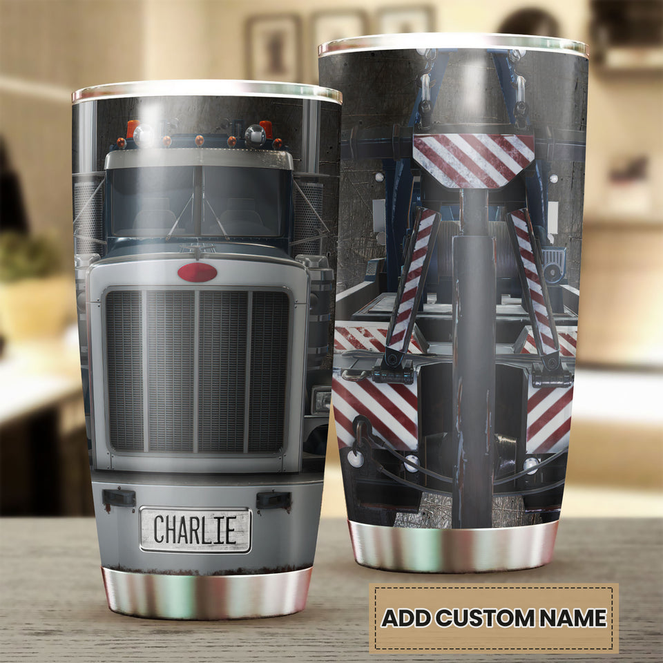 Camellia Personalized Silver Metal Truck Graphics Stainless Steel Tumbler - Double-Walled Insulation Travel Thermal Cup With Lid Gift For Trucker Men Truck Driver