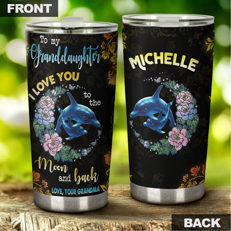 Camellia Personalized Dolphins To My Granddaughter Loving Letter Stainless Steel Tumbler - Double-Walled Insulation Thermal Cup With Lid Grandma Gift For Grandchild