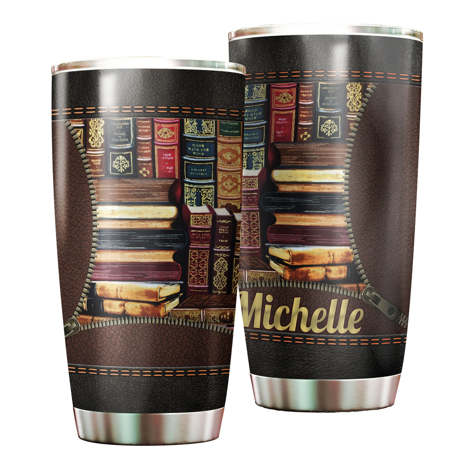 Camellia Personalized Library Books Graphic Stainless Steel Tumbler - Double-Walled Insulation Thermal Cup With Lid Gift For Nerd Reader Librarian