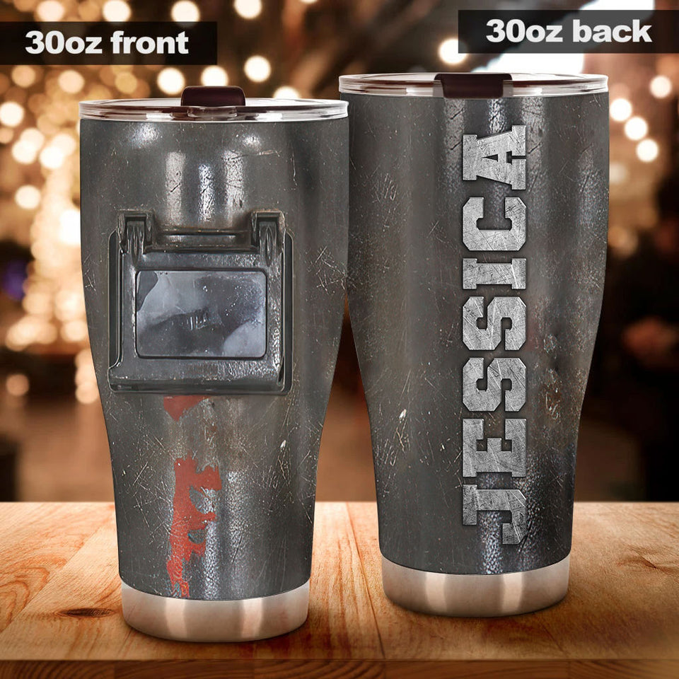 Camellia Personalized Welder Metal Helmet Graphics Stainless Steel Tumbler - Double-Walled Insulation Thermal Cup With Lid Gift For Welder Engineer