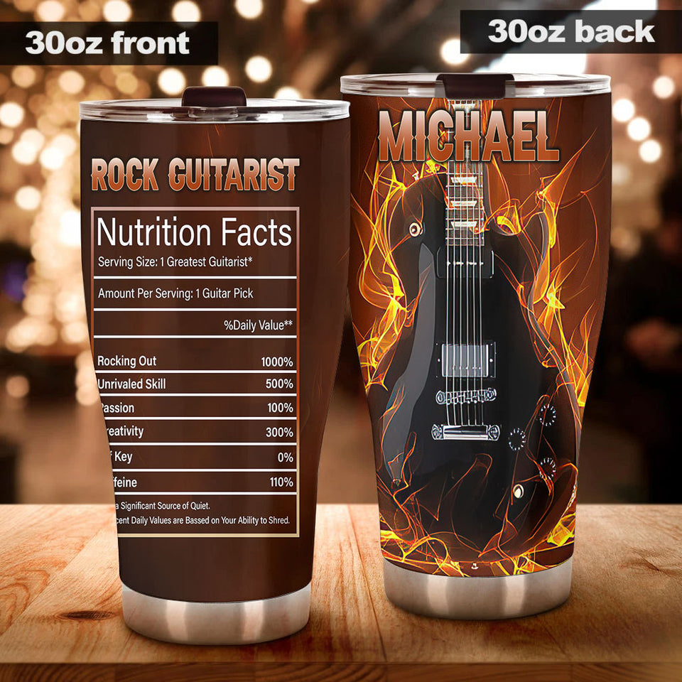 Camellia Personalized Bass Guitar Rock Guitarist Nutrition Facts Stainless Steel Tumbler - Double-Walled Insulation Thermal Cup With Lid Gift For Band Music Lover Guitarist
