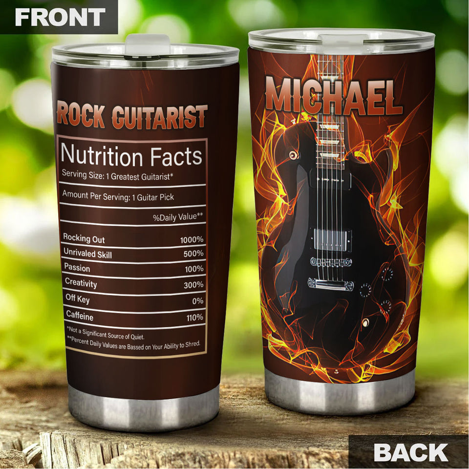 Camellia Personalized Bass Guitar Rock Guitarist Nutrition Facts Stainless Steel Tumbler - Double-Walled Insulation Thermal Cup With Lid Gift For Band Music Lover Guitarist
