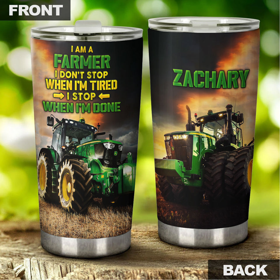 Camellia Personalized Green Tractor Don't Stop When I'm Tired Farming Stainless Steel Tumbler - Double-Walled Insulation Travel Thermal Cup With Lid Gift For Farmer Tractor Lover