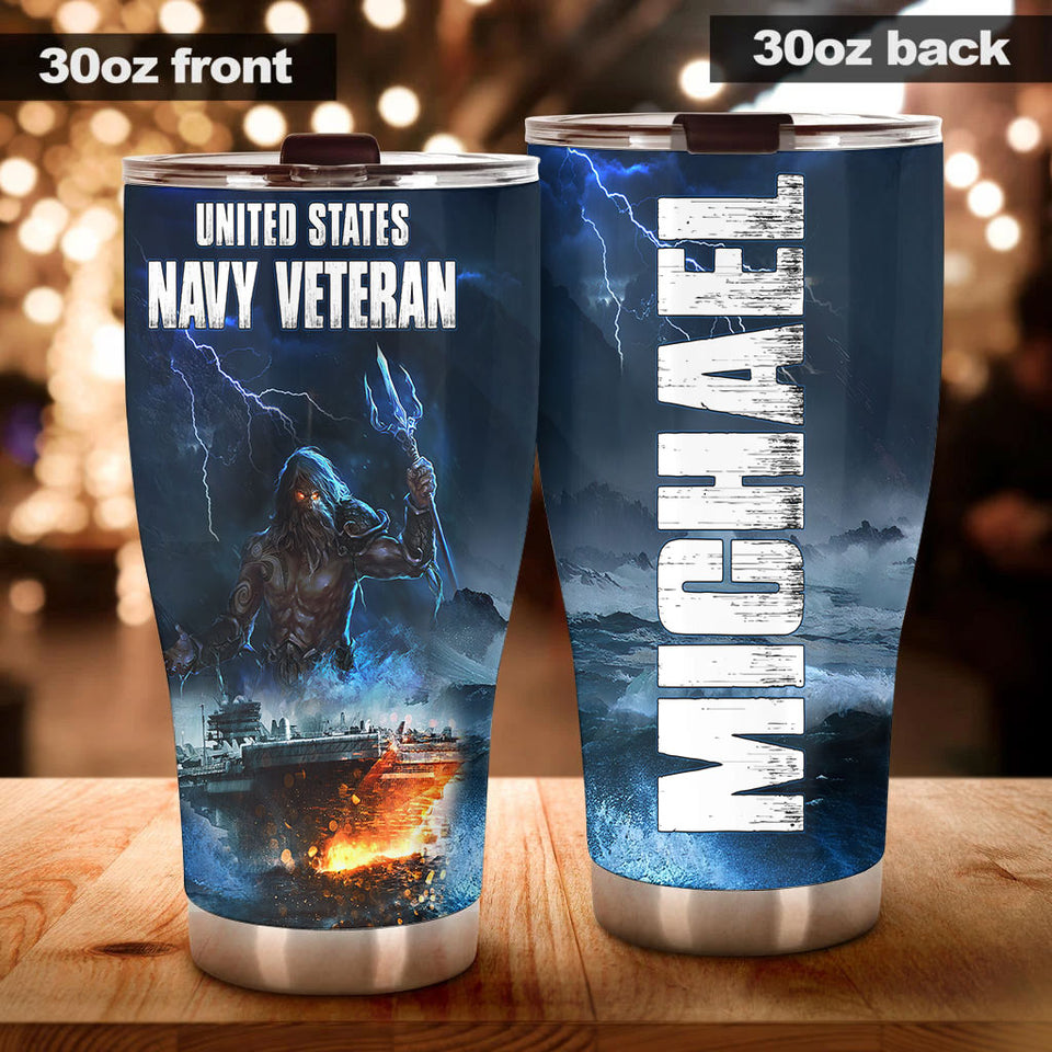 Camellia Personalized American United States Navy Veteran Army Stainless Steel Tumbler - Double-Walled Insulation Travel Thermal Cup With Lid Gift For 4th Of July Veteran Marines So