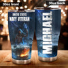 Camellia Personalized American United States Navy Veteran Army Stainless Steel Tumbler - Double-Walled Insulation Travel Thermal Cup With Lid Gift For 4th Of July Veteran Marines So
