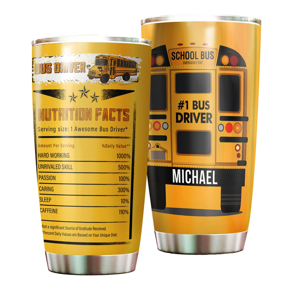 Personalized School Bus Driver Nutrition Facts Unique Diet - General insulated stainless steel tumbler drinkware preview
