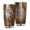 Camellia Personalized White Horse Let Faith Bigger Than Fear Wooden Stainless Steel Tumbler - Double-Walled Insulation Travel Thermal Cup With Lid Gift For Faith Believer