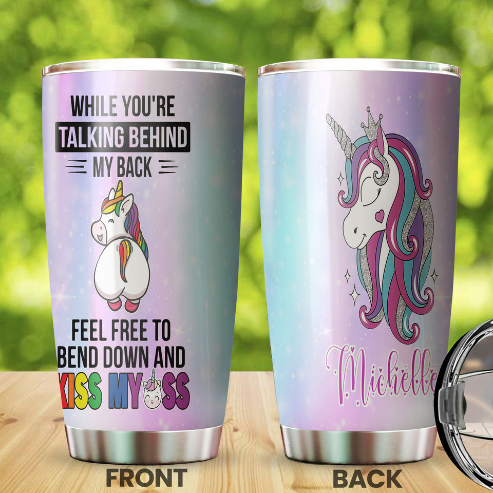 Personalized Rainbow Unicorn Feel Free to Bend Down Stainless - General Tumbler view #7