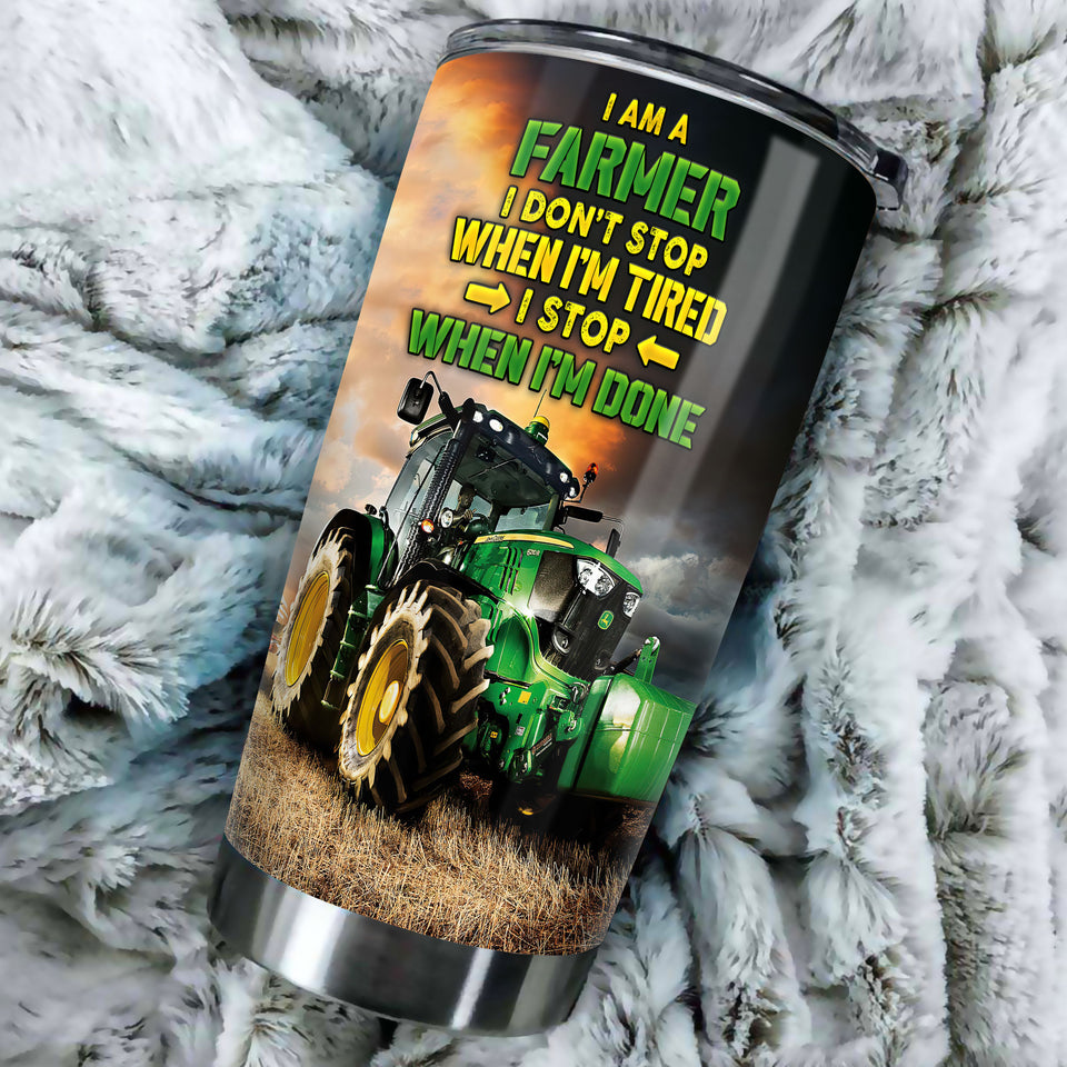 Camellia Personalized Green Tractor Don't Stop When I'm Tired Farming Stainless Steel Tumbler - Double-Walled Insulation Travel Thermal Cup With Lid Gift For Farmer Tractor Lover