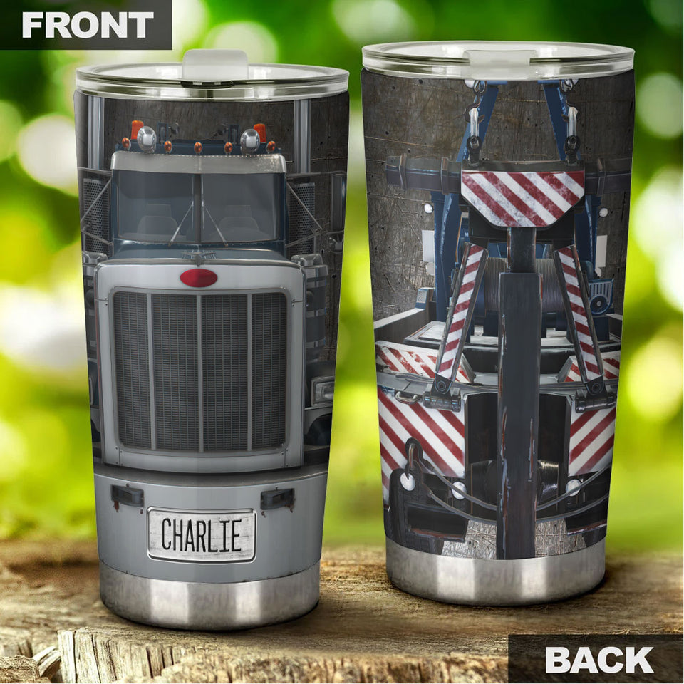 Camellia Personalized Silver Metal Truck Graphics Stainless Steel Tumbler - Double-Walled Insulation Travel Thermal Cup With Lid Gift For Trucker Men Truck Driver