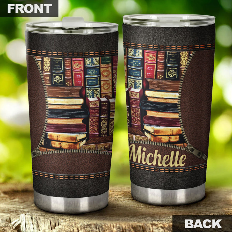 Camellia Personalized Library Books Graphic Stainless Steel Tumbler - Double-Walled Insulation Thermal Cup With Lid Gift For Nerd Reader Librarian