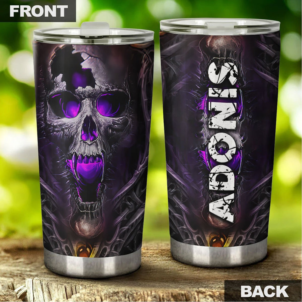 Camellia Personalized Viking Skull Graphics Stainless Steel Tumbler - Double-Walled Insulation Travel Thermal Cup With Lid Gift For Viking Lover