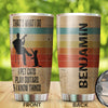 Camellia Personalized 3D Vintage Man Pets Cats Play Guitar And Know Things Stainless Steel Tumbler - Customized Double-Walled Insulation Therma Cup With Lid Gift For Guitarist