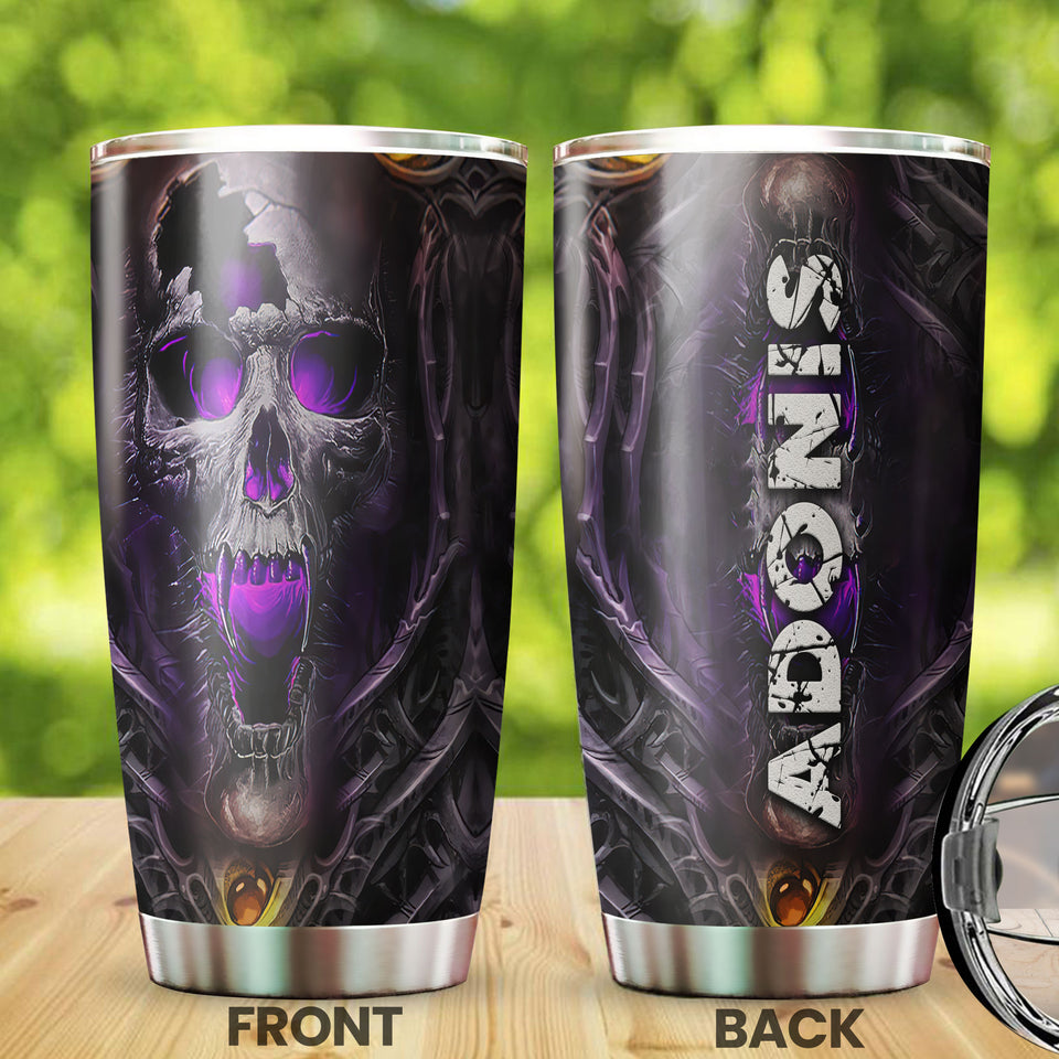 Camellia Personalized Viking Skull Graphics Stainless Steel Tumbler - Double-Walled Insulation Travel Thermal Cup With Lid Gift For Viking Lover