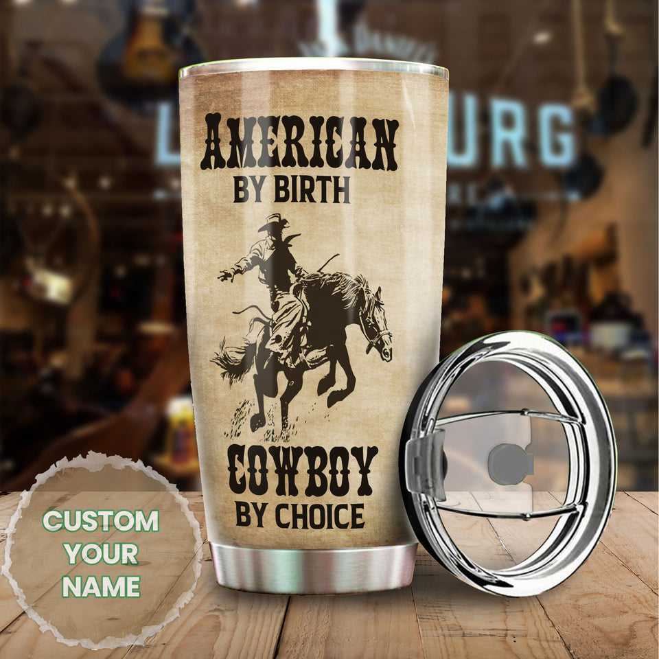 Camellia Personalized It's In My DNA Texas Cowboy By Choice American Stainless Steel Tumbler - Double-Walled Insulation Travel Thermal Cup With Lid Gift For Texas Cowboy