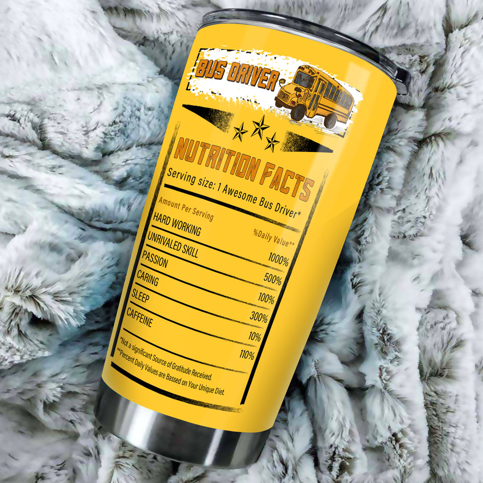 Personalized School Bus Driver Nutrition Facts Unique Diet - durable hot & cold beverage tumbler view #3
