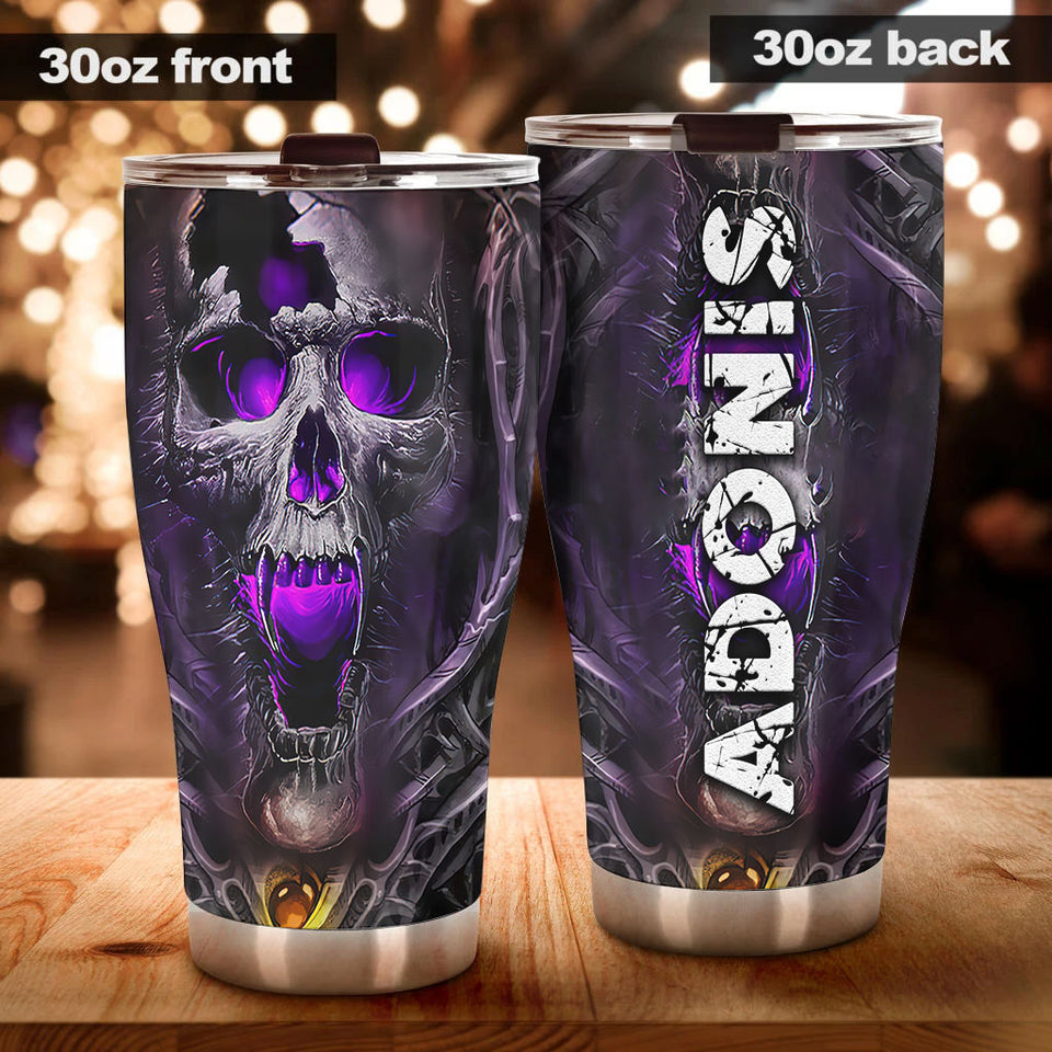 Camellia Personalized Viking Skull Graphics Stainless Steel Tumbler - Double-Walled Insulation Travel Thermal Cup With Lid Gift For Viking Lover
