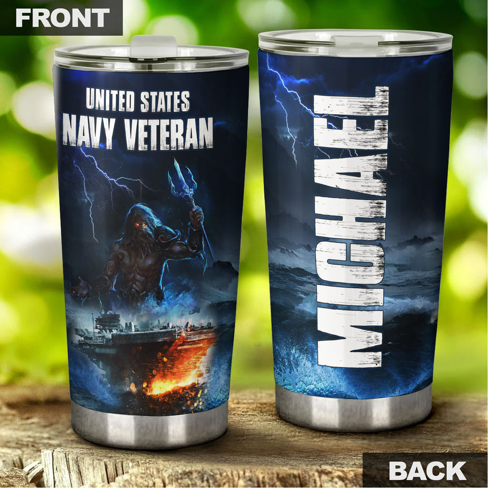 Camellia Personalized American United States Navy Veteran Army Stainless Steel Tumbler - Double-Walled Insulation Travel Thermal Cup With Lid Gift For 4th Of July Veteran Marines So