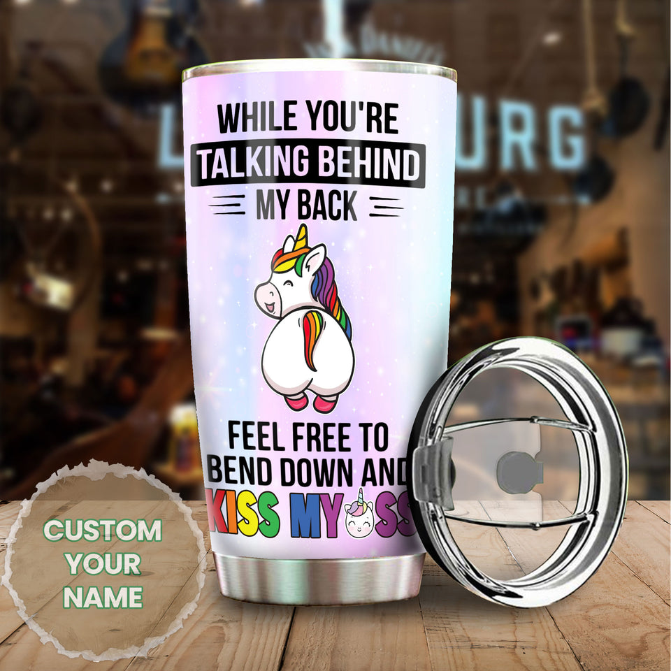 Personalized Rainbow Unicorn Feel Free to Bend Down Stainless - General Tumbler view #6