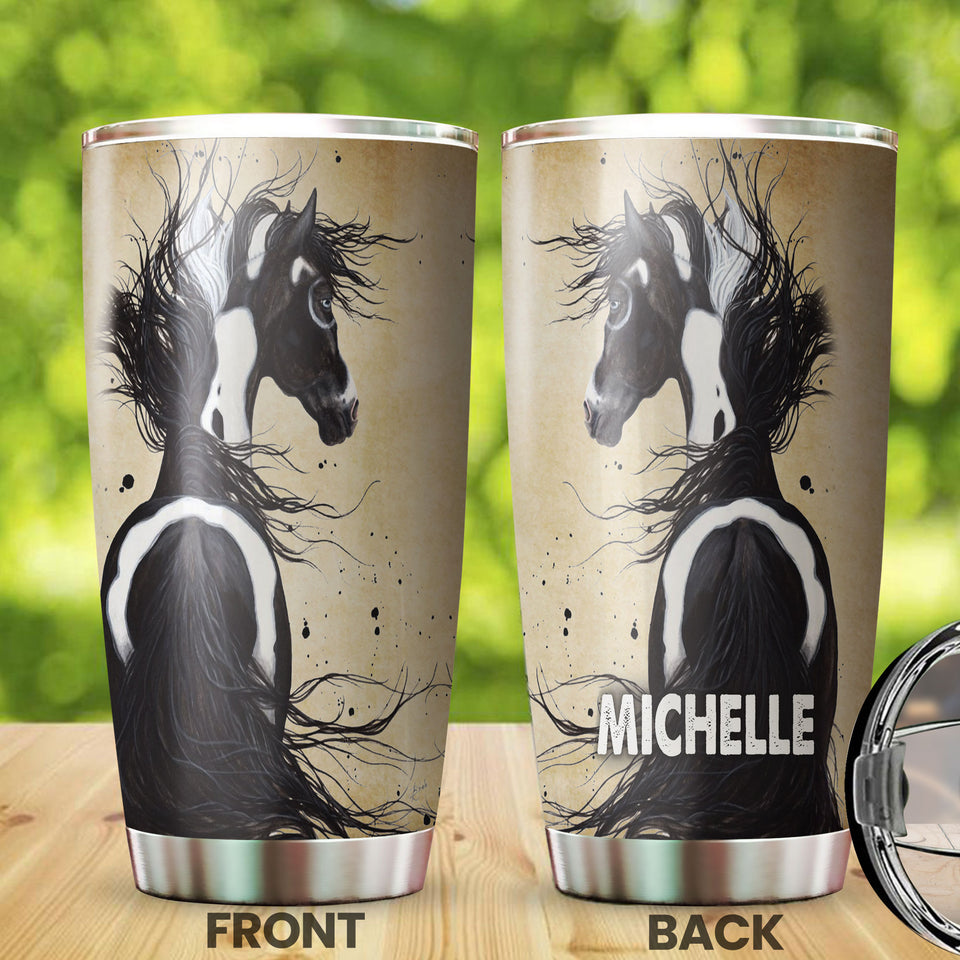 Camellia Personalized Horse Graphics Stainless Steel Tumbler - Double-Walled Insulation Travel Thermal Cup With Lid Gift For Horse Lover Barrel Racing Fan