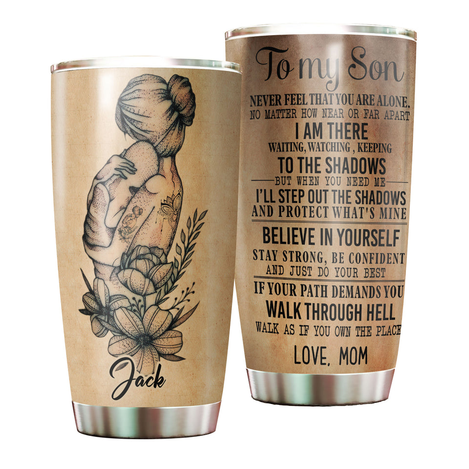 Camellia Personalized Mom To My Son Loving Letters Stainless Steel Tumbler - Double-Walled Insulation Travel Thermal Cup With Lid Mom Gift For Boy Baby Son