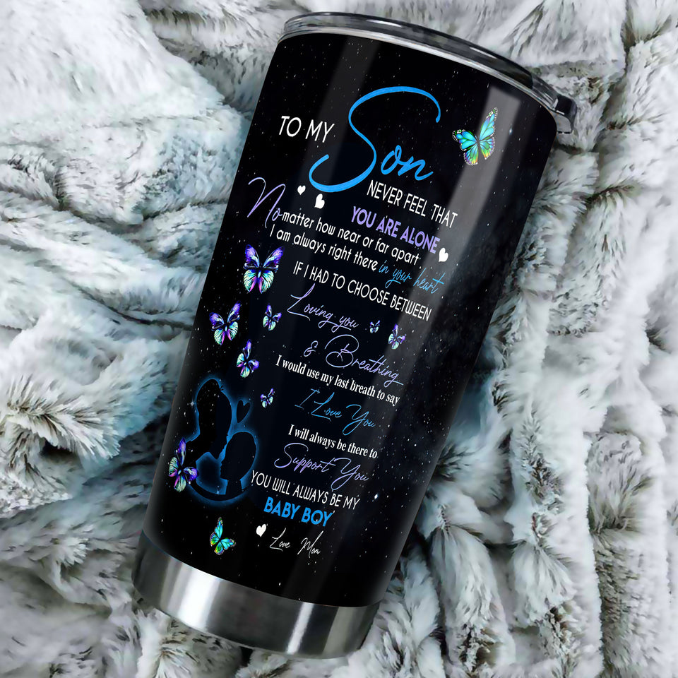 Camellia Personalized Butterfly Jewelry To My Son Motivational Letters Stainless Steel Tumbler - Double-Walled Insulation Thermal Cup With Lid Mom Gift For Son Baby Boy