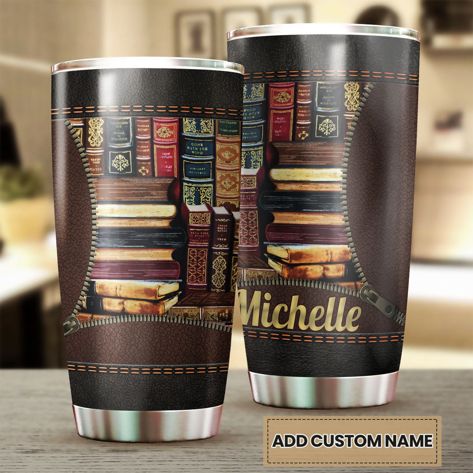 Camellia Personalized Library Books Graphic Stainless Steel Tumbler - Double-Walled Insulation Thermal Cup With Lid Gift For Nerd Reader Librarian