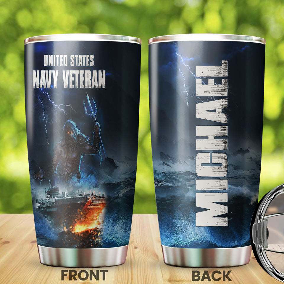 Camellia Personalized American United States Navy Veteran Army Stainless Steel Tumbler - Double-Walled Insulation Travel Thermal Cup With Lid Gift For 4th Of July Veteran Marines So