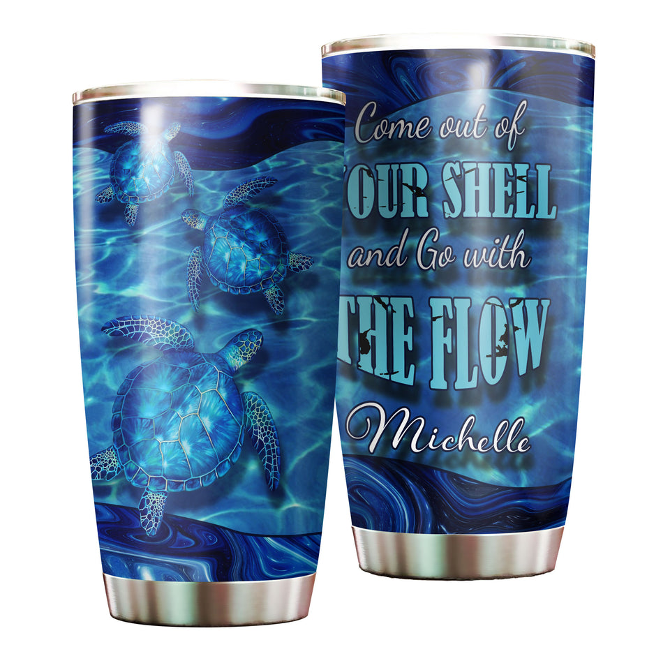 Camellia Personalized Turtle Come Out Of The Shell Stainless Steel Tumbler - Double-Walled Insulation Travel Thermal Cup With Lid Gift For Scuba Diver Surfing