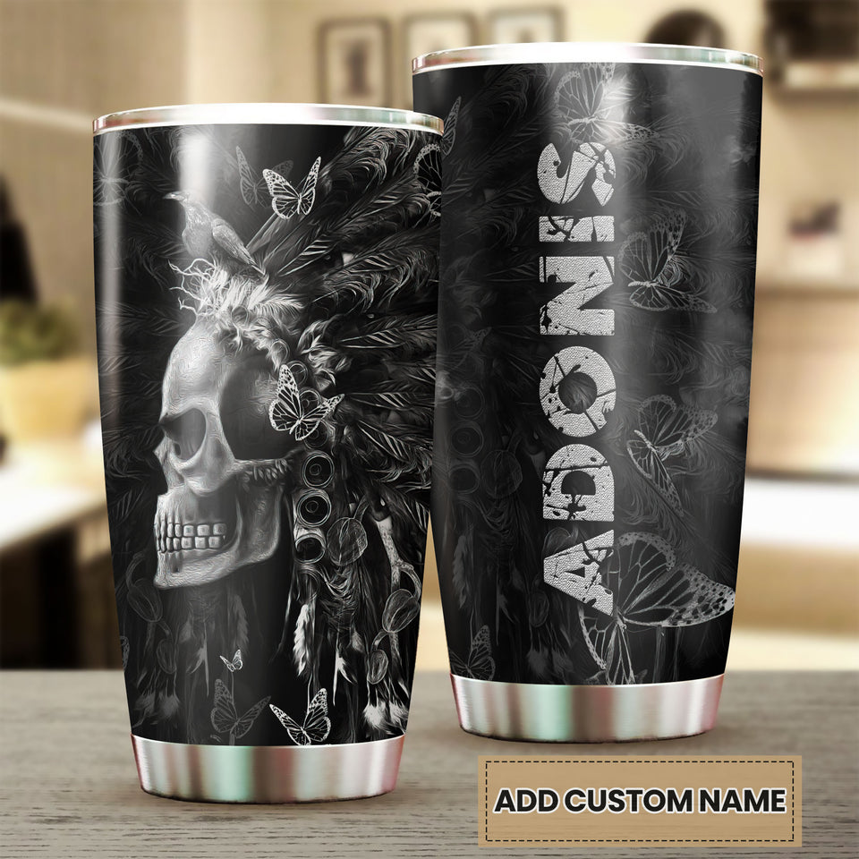 Personalized 3D Native American Gothic Skull Stainless Steel - General insulated stainless steel tumbler drinkware preview