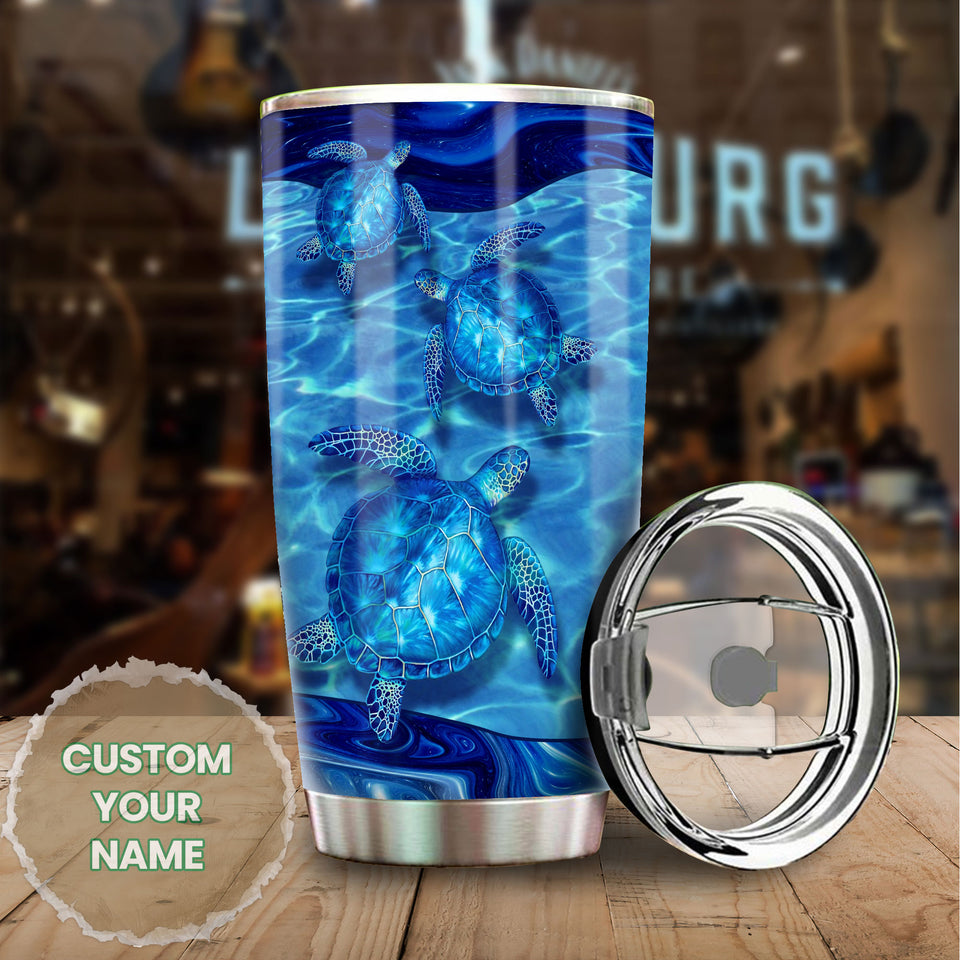 Camellia Personalized Turtle Come Out Of The Shell Stainless Steel Tumbler - Double-Walled Insulation Travel Thermal Cup With Lid Gift For Scuba Diver Surfing