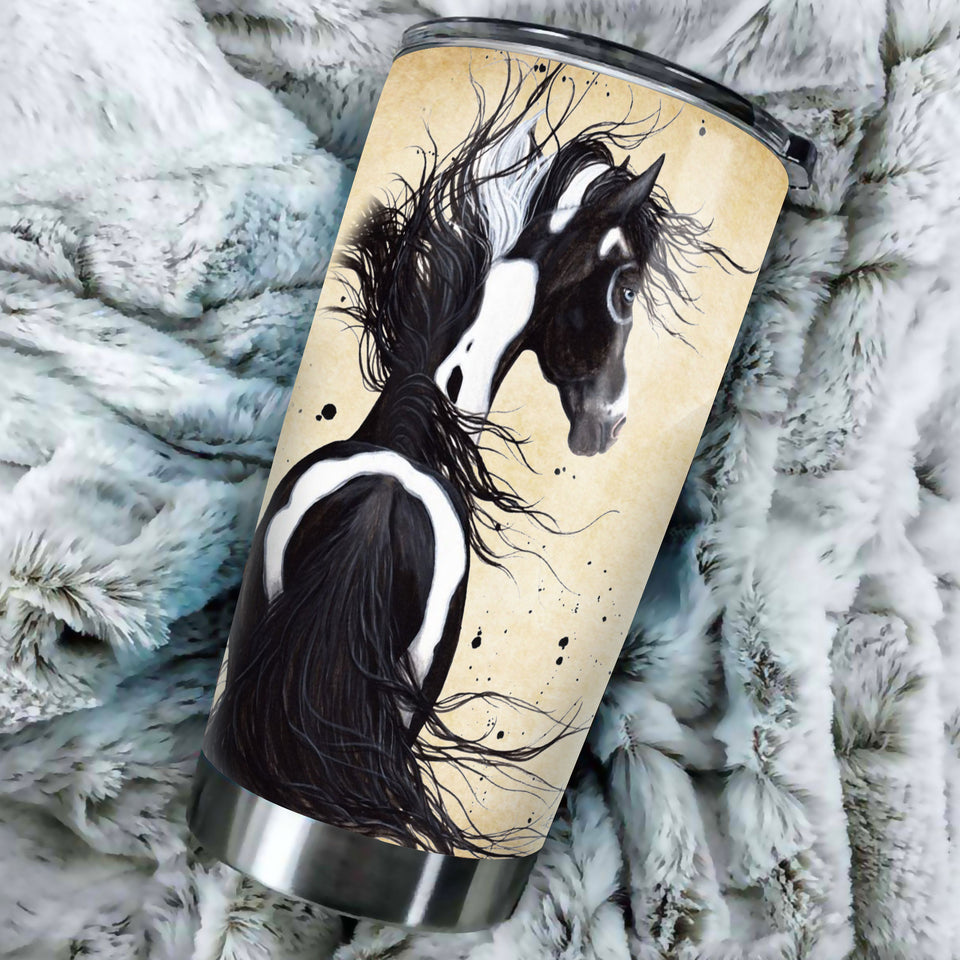 Camellia Personalized Horse Graphics Stainless Steel Tumbler - Double-Walled Insulation Travel Thermal Cup With Lid Gift For Horse Lover Barrel Racing Fan