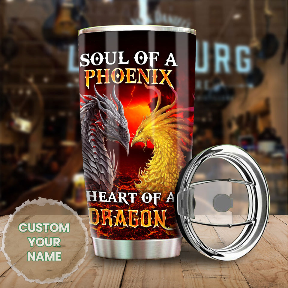 Camellia Personalized Soul Of Phoenix Heart Of Dragon Graphics Stainless Steel Tumbler - Double-Walled Insulation Travel Thermal Cup With Lid Gift For Men Boy