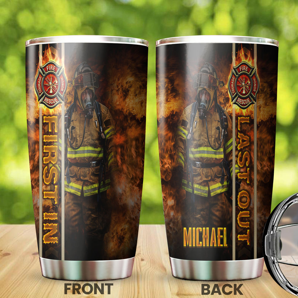 Camellia Personalized Firefighter Fire Honor Rescue Courage Graphics Stainless Steel Tumbler - Double-Walled Insulation Travel Thermal Cup With Lid Gift For Firemen Volunteer
