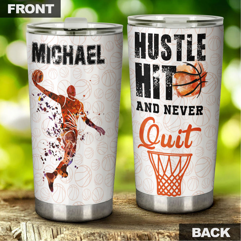 Personalized Basketball Hustle Hit and Never Quit Stainless - General Tumbler view #5