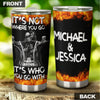 Camellia Personalized Biking Couple It's Who You Go With Skull Motorcycling Stainless Steel Tumbler - Double-Walled Insulation Thermal Cup With Lid Gift For Valentines