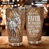 Camellia Personalized White Horse Let Faith Bigger Than Fear Wooden Stainless Steel Tumbler - Double-Walled Insulation Travel Thermal Cup With Lid Gift For Faith Believer