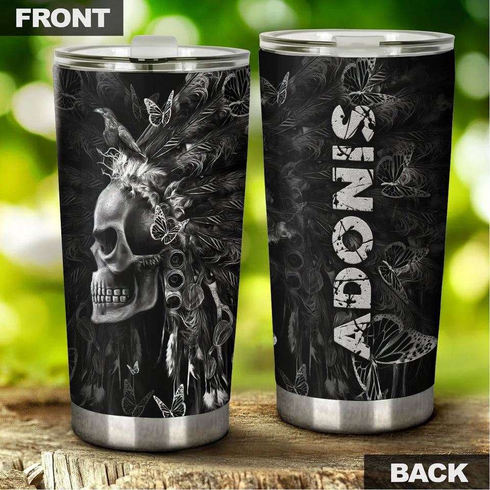 Personalized 3D Native American Gothic Skull Stainless Steel - durable hot & cold beverage tumbler view #3