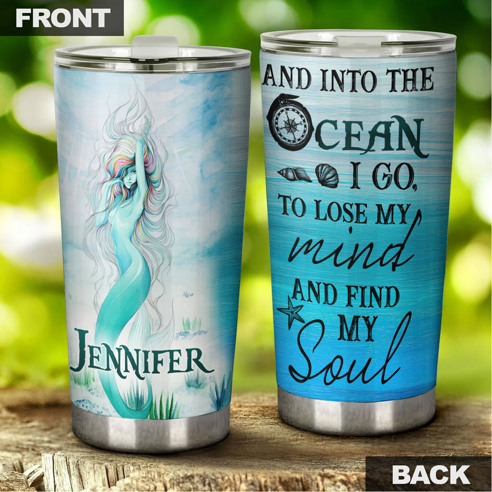 Camellia Personalized Into The Ocean Stainless Steel Tumbler - Double-Walled Insulation Travel Thermal Cup With Lid Gift For Scuba Diver Surfer
