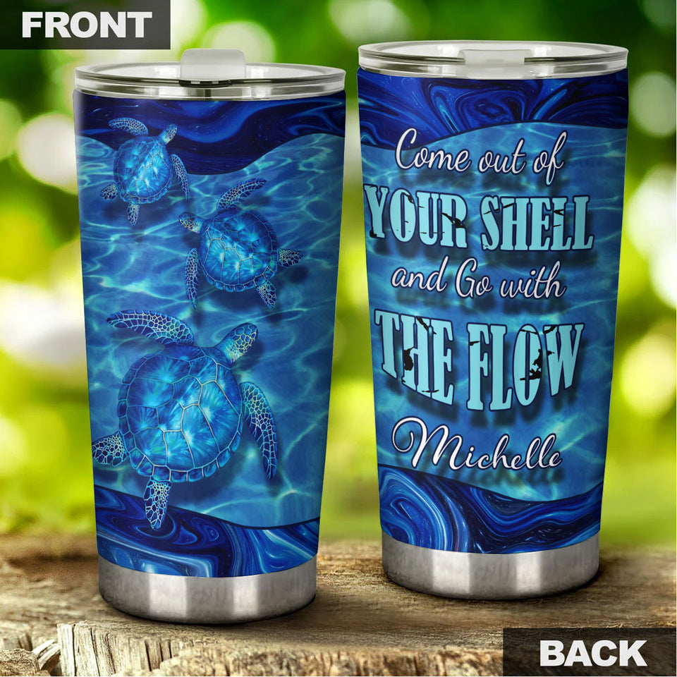 Camellia Personalized Turtle Come Out Of The Shell Stainless Steel Tumbler - Double-Walled Insulation Travel Thermal Cup With Lid Gift For Scuba Diver Surfing