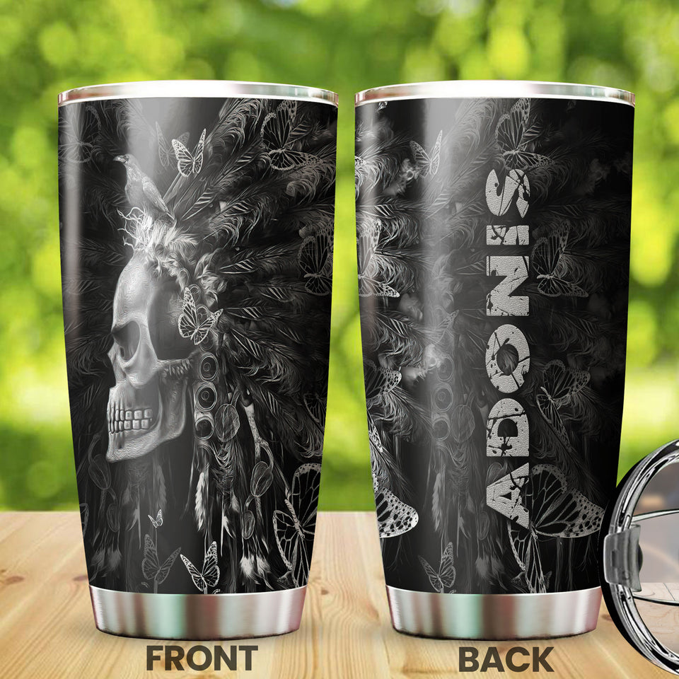 Personalized 3D Native American Gothic Skull Stainless Steel - General Tumbler view #5