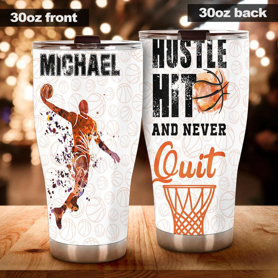 Personalized Basketball Hustle Hit and Never Quit Stainless - General Tumbler view #4