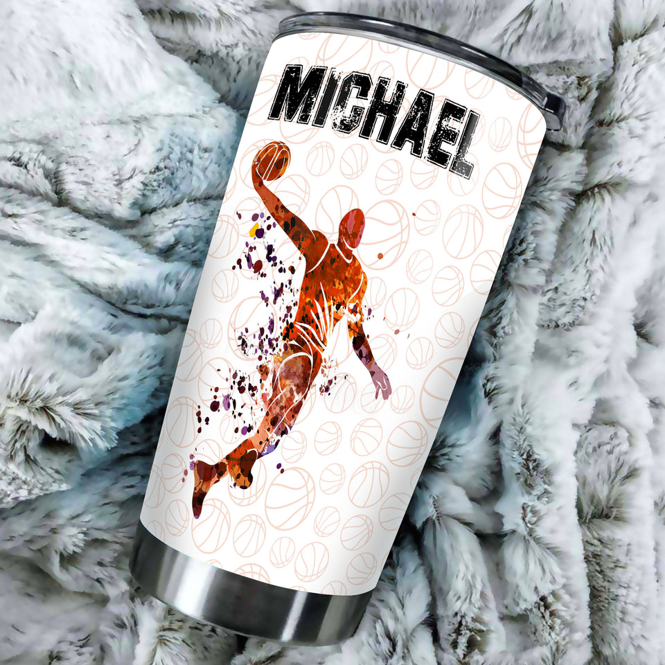 Personalized Basketball Hustle Hit and Never Quit Stainless - durable hot & cold beverage tumbler view #3